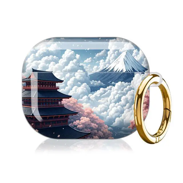 Alt view image 7 of 7 - Compatible with AirPod Pro 3 Case (2025), Shockproof Dustproof Protective Cover with Cute Golden Keychain for Women & Girls - Cherry Blossom Mountain
