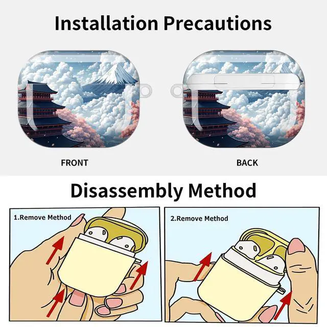Alt view image 6 of 7 - Compatible with AirPod Pro 3 Case (2025), Shockproof Dustproof Protective Cover with Cute Golden Keychain for Women & Girls - Cherry Blossom Mountain