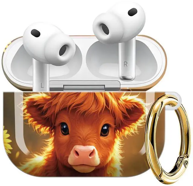 Main image of Compatible with AirPod Pro 3 Case (2025), Shockproof Dustproof Protective Cover with Cute Golden Keychain for Women & Girls - Sunflower Cow Art