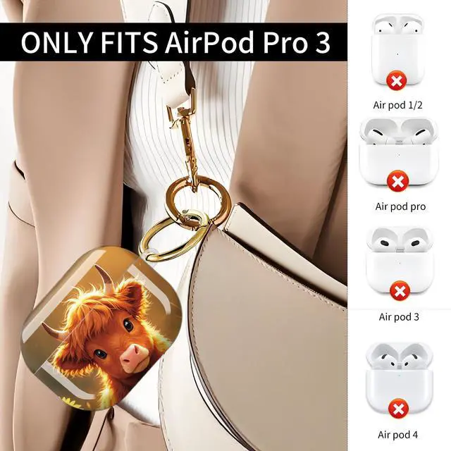 Alt view image 2 of 7 - Compatible with AirPod Pro 3 Case (2025), Shockproof Dustproof Protective Cover with Cute Golden Keychain for Women & Girls - Sunflower Cow Art