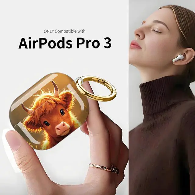 Alt view image 3 of 7 - Compatible with AirPod Pro 3 Case (2025), Shockproof Dustproof Protective Cover with Cute Golden Keychain for Women & Girls - Sunflower Cow Art
