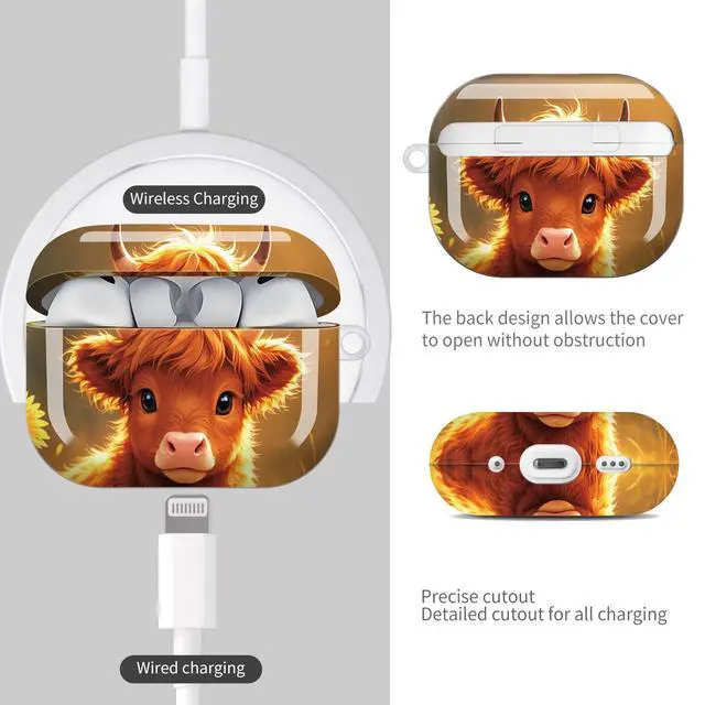 Alt view image 4 of 7 - Compatible with AirPod Pro 3 Case (2025), Shockproof Dustproof Protective Cover with Cute Golden Keychain for Women & Girls - Sunflower Cow Art