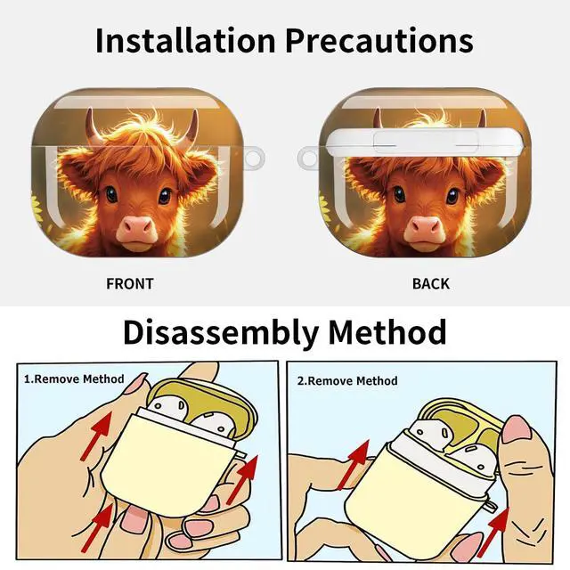 Alt view image 6 of 7 - Compatible with AirPod Pro 3 Case (2025), Shockproof Dustproof Protective Cover with Cute Golden Keychain for Women & Girls - Sunflower Cow Art