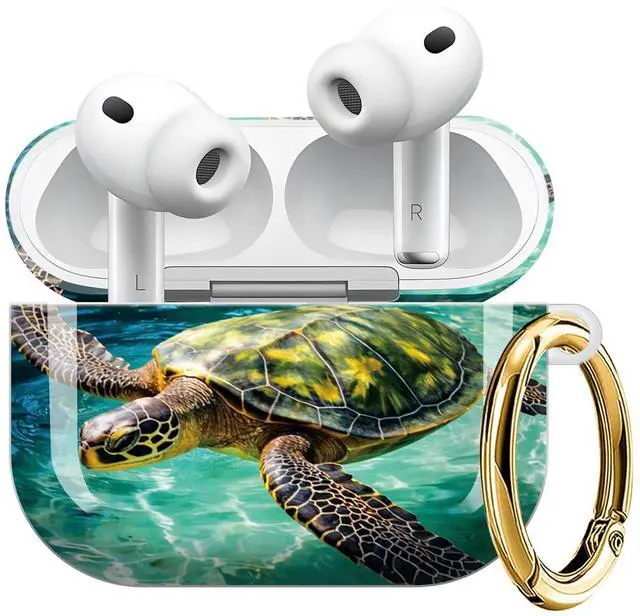 Main image of Compatible with AirPod Pro 3 Case (2025), Shockproof Dustproof Protective Cover with Cute Golden Keychain for Women & Girls - Sea Turtle