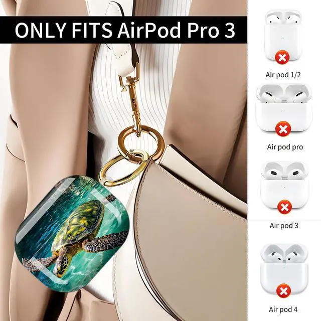 Alt view image 2 of 7 - Compatible with AirPod Pro 3 Case (2025), Shockproof Dustproof Protective Cover with Cute Golden Keychain for Women & Girls - Sea Turtle