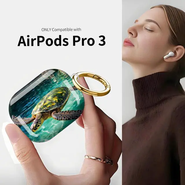 Alt view image 3 of 7 - Compatible with AirPod Pro 3 Case (2025), Shockproof Dustproof Protective Cover with Cute Golden Keychain for Women & Girls - Sea Turtle