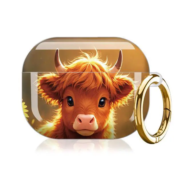 Alt view image 7 of 7 - Compatible with AirPod Pro 3 Case (2025), Shockproof Dustproof Protective Cover with Cute Golden Keychain for Women & Girls - Sunflower Cow Art