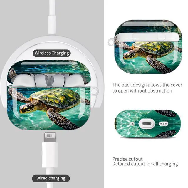 Alt view image 4 of 7 - Compatible with AirPod Pro 3 Case (2025), Shockproof Dustproof Protective Cover with Cute Golden Keychain for Women & Girls - Sea Turtle