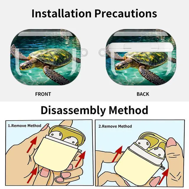 Alt view image 6 of 7 - Compatible with AirPod Pro 3 Case (2025), Shockproof Dustproof Protective Cover with Cute Golden Keychain for Women & Girls - Sea Turtle