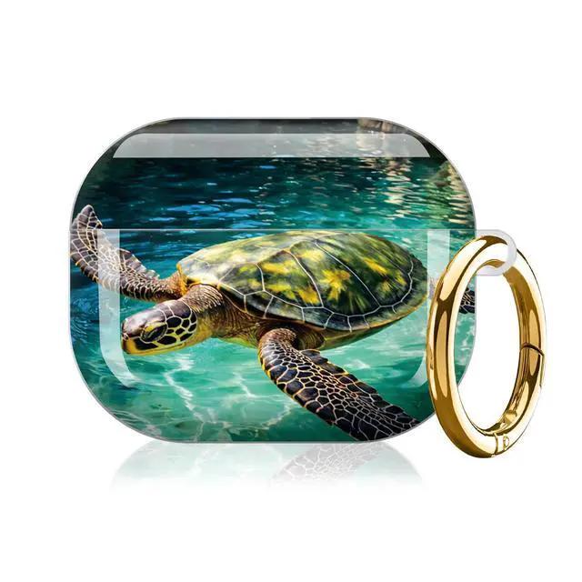 Alt view image 7 of 7 - Compatible with AirPod Pro 3 Case (2025), Shockproof Dustproof Protective Cover with Cute Golden Keychain for Women & Girls - Sea Turtle