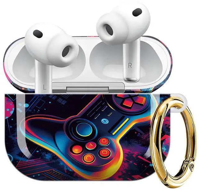 Main image of Compatible with AirPod Pro 3 Case (2025), Shockproof Dustproof Protective Cover with Cute Golden Keychain for Women & Girls - Neon Game Controller