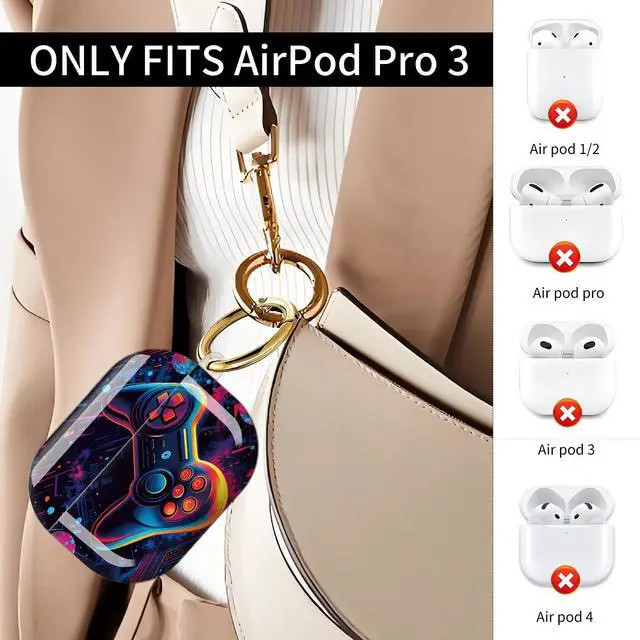 Alt view image 2 of 7 - Compatible with AirPod Pro 3 Case (2025), Shockproof Dustproof Protective Cover with Cute Golden Keychain for Women & Girls - Neon Game Controller