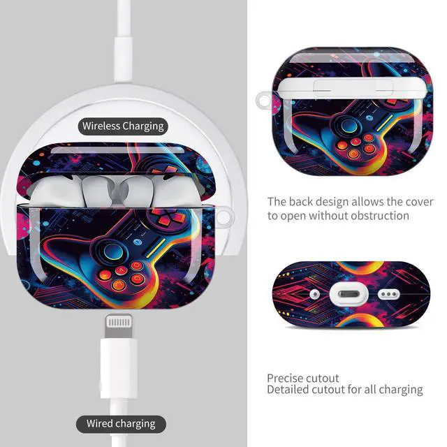 Alt view image 4 of 7 - Compatible with AirPod Pro 3 Case (2025), Shockproof Dustproof Protective Cover with Cute Golden Keychain for Women & Girls - Neon Game Controller