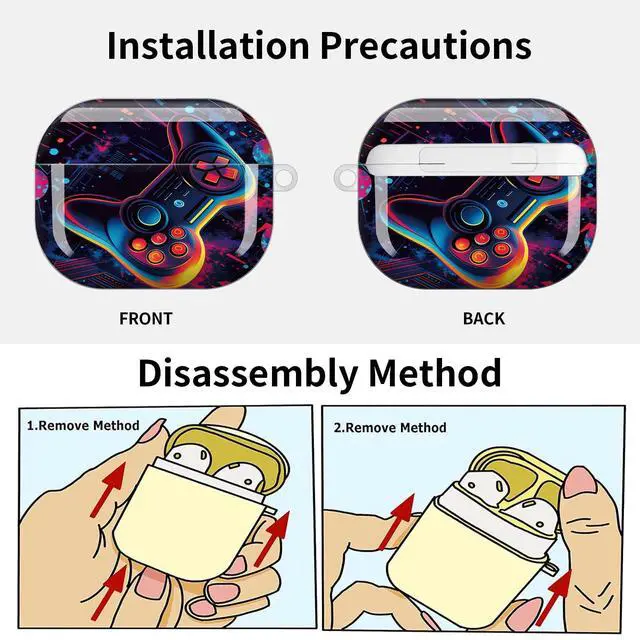 Alt view image 6 of 7 - Compatible with AirPod Pro 3 Case (2025), Shockproof Dustproof Protective Cover with Cute Golden Keychain for Women & Girls - Neon Game Controller