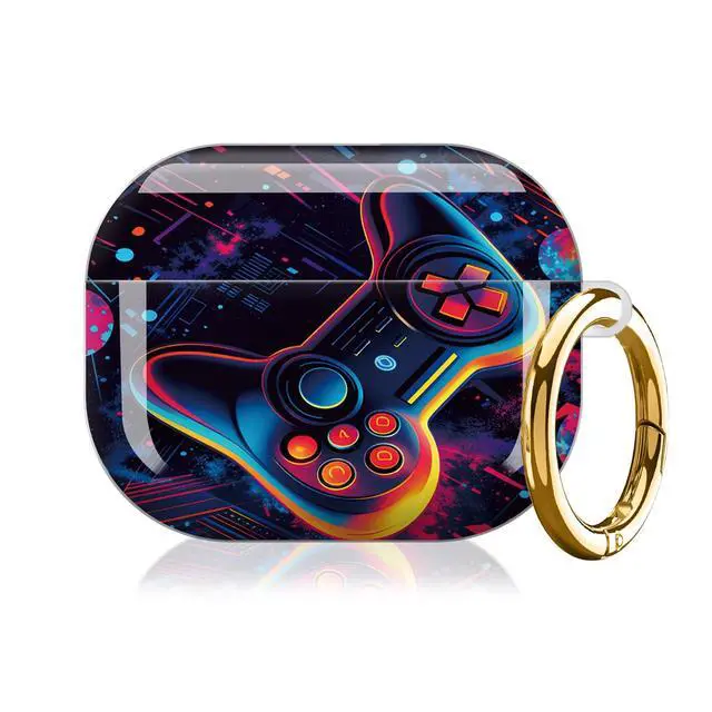 Alt view image 7 of 7 - Compatible with AirPod Pro 3 Case (2025), Shockproof Dustproof Protective Cover with Cute Golden Keychain for Women & Girls - Neon Game Controller