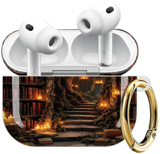 Main image of Compatible with AirPod Pro 3 Case (2025), Shockproof Dustproof Protective Cover with Cute Golden Keychain for Women & Girls - Library Books