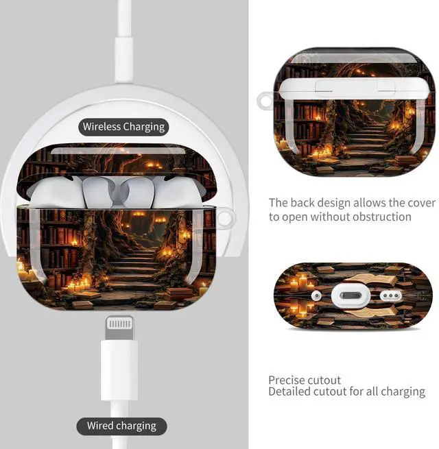 Alt view image 4 of 7 - Compatible with AirPod Pro 3 Case (2025), Shockproof Dustproof Protective Cover with Cute Golden Keychain for Women & Girls - Library Books