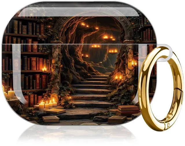 Alt view image 7 of 7 - Compatible with AirPod Pro 3 Case (2025), Shockproof Dustproof Protective Cover with Cute Golden Keychain for Women & Girls - Library Books