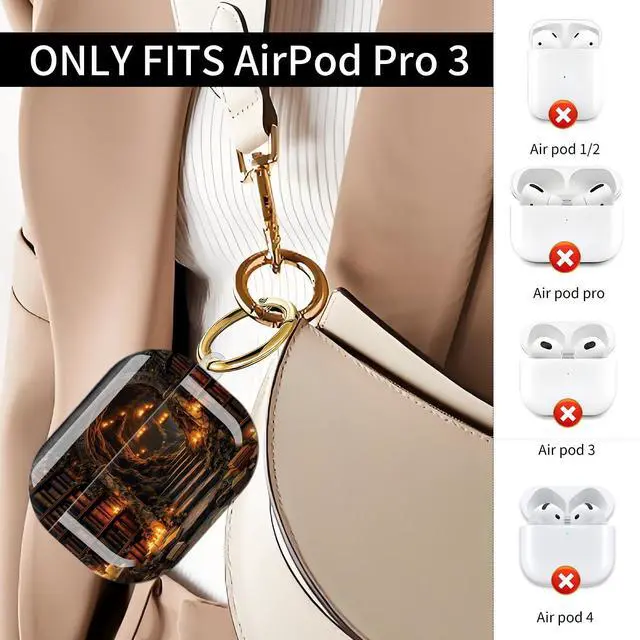 Alt view image 2 of 7 - Compatible with AirPod Pro 3 Case (2025), Shockproof Dustproof Protective Cover with Cute Golden Keychain for Women & Girls - Library Books