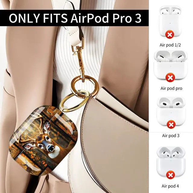 Alt view image 2 of 7 - Compatible with AirPod Pro 3 Case (2025), Shockproof Dustproof Protective Cover with Cute Golden Keychain for Women & Girls - Deer Forest Autumn Wildlife