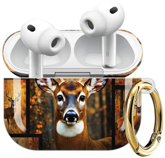 Main image of Compatible with AirPod Pro 3 Case (2025), Shockproof Dustproof Protective Cover with Cute Golden Keychain for Women & Girls - Deer Forest Autumn Wildlife