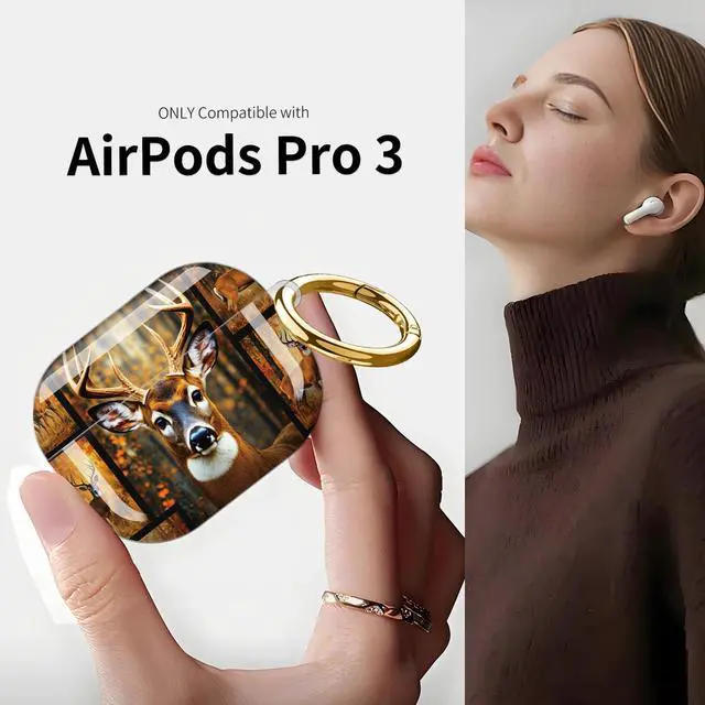 Alt view image 3 of 7 - Compatible with AirPod Pro 3 Case (2025), Shockproof Dustproof Protective Cover with Cute Golden Keychain for Women & Girls - Deer Forest Autumn Wildlife