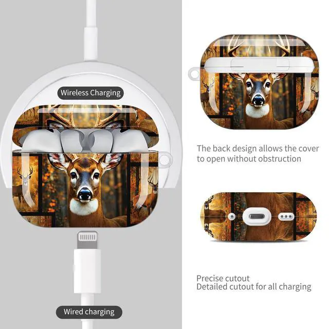Alt view image 4 of 7 - Compatible with AirPod Pro 3 Case (2025), Shockproof Dustproof Protective Cover with Cute Golden Keychain for Women & Girls - Deer Forest Autumn Wildlife