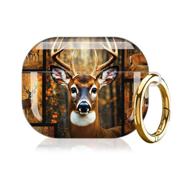 Alt view image 7 of 7 - Compatible with AirPod Pro 3 Case (2025), Shockproof Dustproof Protective Cover with Cute Golden Keychain for Women & Girls - Deer Forest Autumn Wildlife
