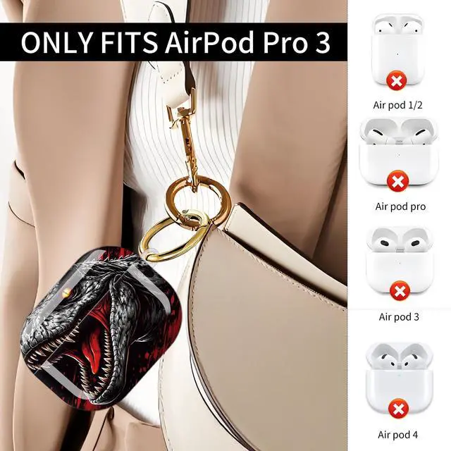 Alt view image 2 of 7 - Compatible with AirPod Pro 3 Case (2025), Shockproof Dustproof Protective Cover with Cute Golden Keychain for Women & Girls - Dinosaur