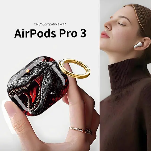 Alt view image 3 of 7 - Compatible with AirPod Pro 3 Case (2025), Shockproof Dustproof Protective Cover with Cute Golden Keychain for Women & Girls - Dinosaur