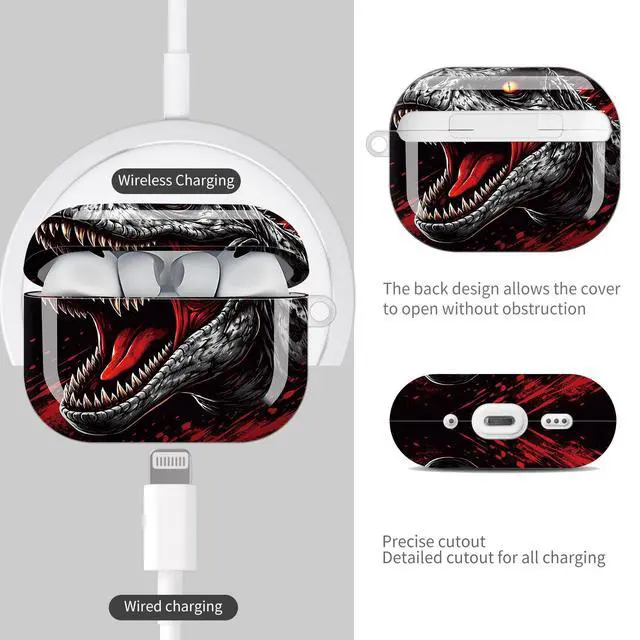 Alt view image 4 of 7 - Compatible with AirPod Pro 3 Case (2025), Shockproof Dustproof Protective Cover with Cute Golden Keychain for Women & Girls - Dinosaur