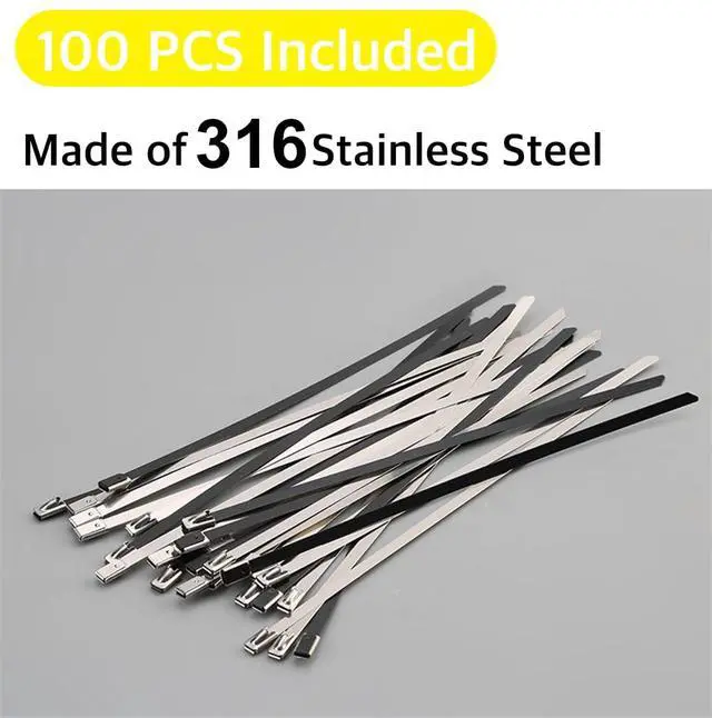 Alt view image 2 of 5 - 100 Pack 316 Stainless Steel Zip Ties Heavy Duty, 12 Inch, 198 lbs Tensile Strength, Self-Locking 300mm x 4.6mm, Weatherproof & Corrosion Resistant for Outdoor, Marine, Exhaust Wrap