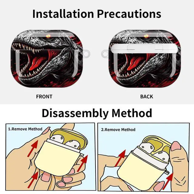 Alt view image 6 of 7 - Compatible with AirPod Pro 3 Case (2025), Shockproof Dustproof Protective Cover with Cute Golden Keychain for Women & Girls - Dinosaur