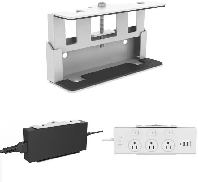 Main image of All-Metal Adjustable Width Power Strip/Laptop Chargers Holder Mount - Under Desk or Wall Mountable Universal Organizer for Power Strips, Laptop Chargers & Cable Management (Large)