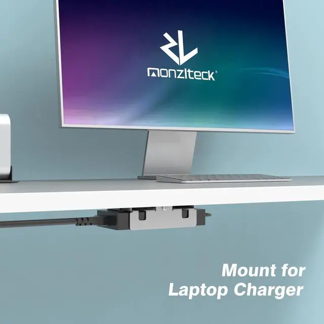 Alt view image 3 of 7 - All-Metal Adjustable Width Power Strip/Laptop Chargers Holder Mount - Under Desk or Wall Mountable Universal Organizer for Power Strips, Laptop Chargers & Cable Management (Large)