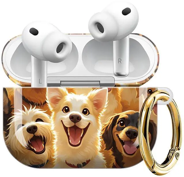 Main image of Compatible with AirPod Pro 3 Case (2025), Shockproof Dustproof Protective Cover with Cute Golden Keychain for Women & Girls - Cute Dogs
