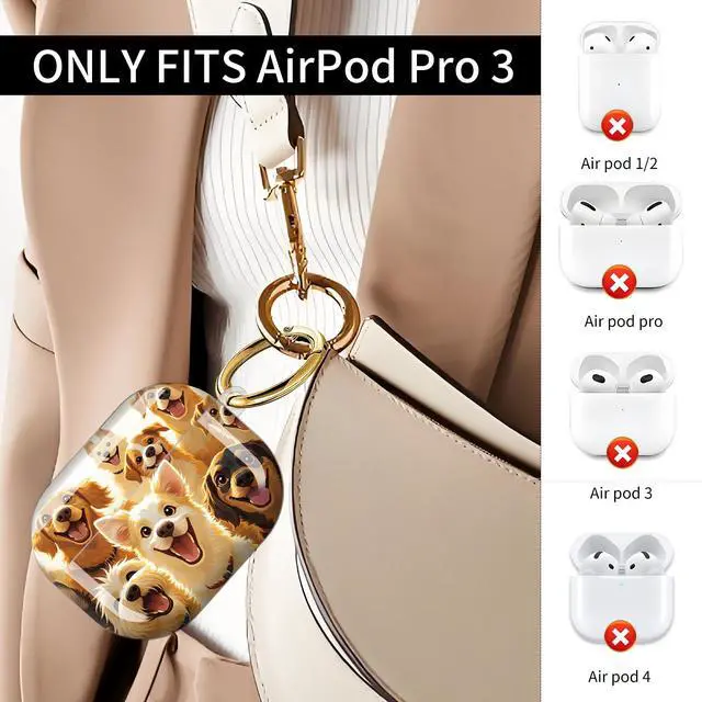 Alt view image 2 of 7 - Compatible with AirPod Pro 3 Case (2025), Shockproof Dustproof Protective Cover with Cute Golden Keychain for Women & Girls - Cute Dogs