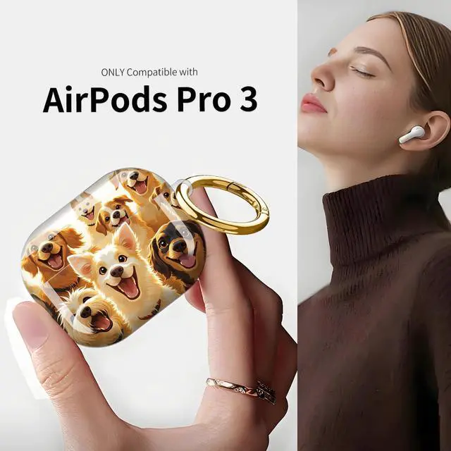 Alt view image 3 of 7 - Compatible with AirPod Pro 3 Case (2025), Shockproof Dustproof Protective Cover with Cute Golden Keychain for Women & Girls - Cute Dogs
