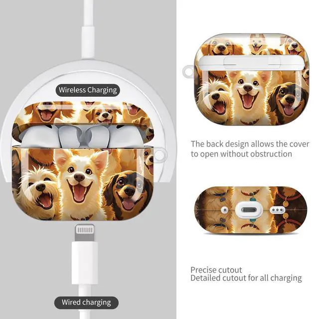 Alt view image 4 of 7 - Compatible with AirPod Pro 3 Case (2025), Shockproof Dustproof Protective Cover with Cute Golden Keychain for Women & Girls - Cute Dogs