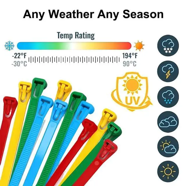 Alt view image 3 of 6 - 200 Pcs 6 Inch Removable Zip Ties,Reusable Cable Zip Ties,Buckle Self-Locking Premium Nylon Cable Wire Ties, Heavy Duty 50Lbs Tensile Strength Colored Plastic Cable Ties for Indoor Outdoor (6 Inch)