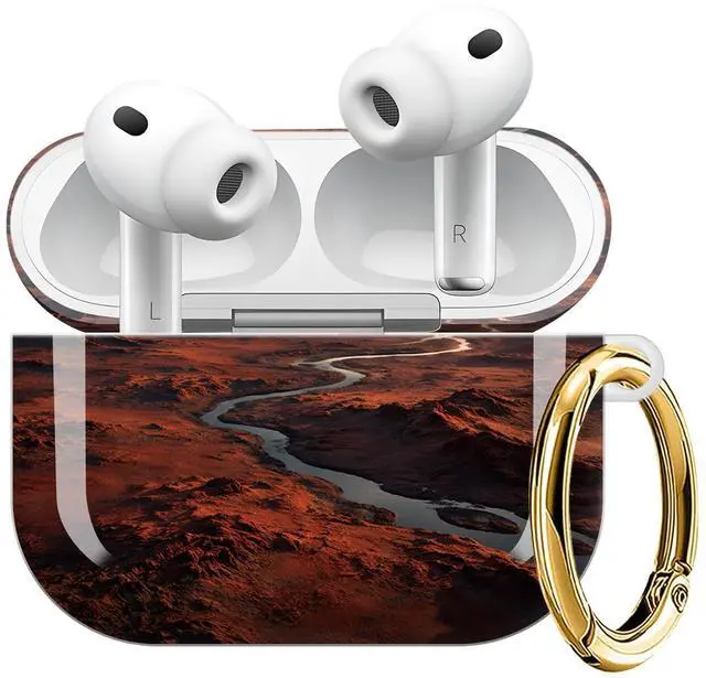 Main image of Compatible with AirPod Pro 3 Case (2025), Shockproof Dustproof Protective Cover with Cute Golden Keychain for Women & Girls - Desert Landscape River