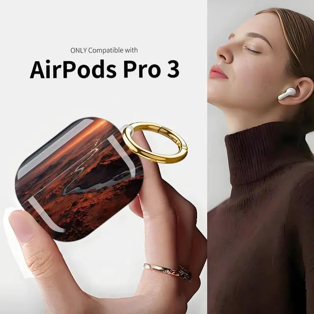 Alt view image 3 of 7 - Compatible with AirPod Pro 3 Case (2025), Shockproof Dustproof Protective Cover with Cute Golden Keychain for Women & Girls - Desert Landscape River
