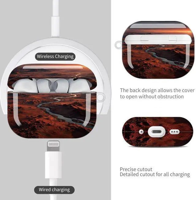 Alt view image 4 of 7 - Compatible with AirPod Pro 3 Case (2025), Shockproof Dustproof Protective Cover with Cute Golden Keychain for Women & Girls - Desert Landscape River