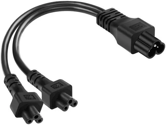 Main image of C6 to Dual C5 Power Cord, IEC 320 C6 Male to 2XC5 Female Splitter, 2.5A/125V, 1FT/0.3M, Black, Laptop Power Replacement Cable