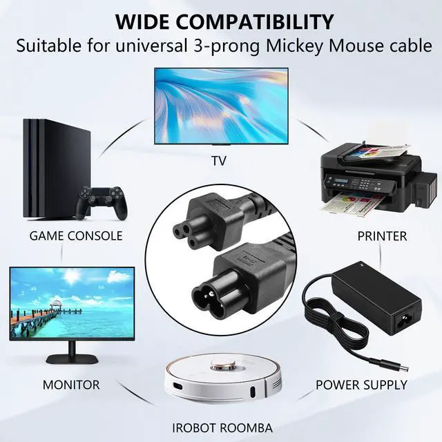 Alt view image 3 of 6 - C6 to Dual C5 Power Cord, IEC 320 C6 Male to 2XC5 Female Splitter, 2.5A/125V, 1FT/0.3M, Black, Laptop Power Replacement Cable