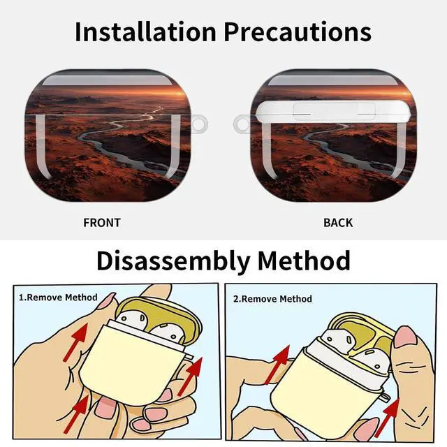 Alt view image 6 of 7 - Compatible with AirPod Pro 3 Case (2025), Shockproof Dustproof Protective Cover with Cute Golden Keychain for Women & Girls - Desert Landscape River