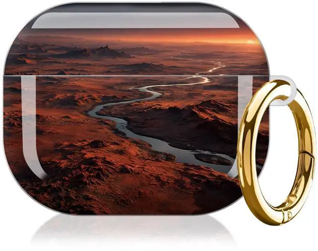 Alt view image 7 of 7 - Compatible with AirPod Pro 3 Case (2025), Shockproof Dustproof Protective Cover with Cute Golden Keychain for Women & Girls - Desert Landscape River