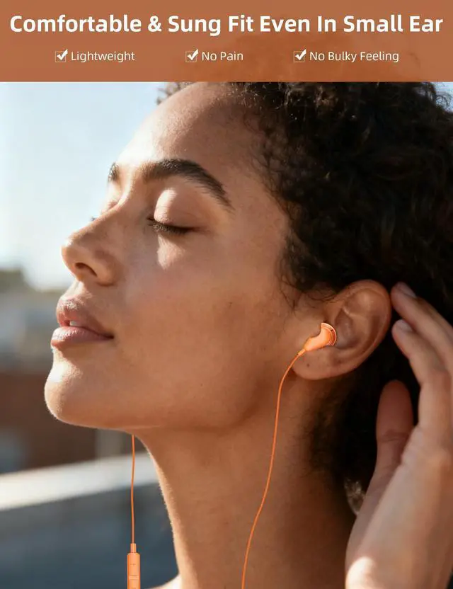 Alt view image 3 of 6 - USB C Earbud for iPhone 17 Pro Max 16 15 Plus Wired Type C Headphone | Clear Call HiFi Stereo Earphones with Mic for Samsung Galaxy S26 S25 Ultra S24 S23 S22 Travel Meeting Corded Headsets Orange