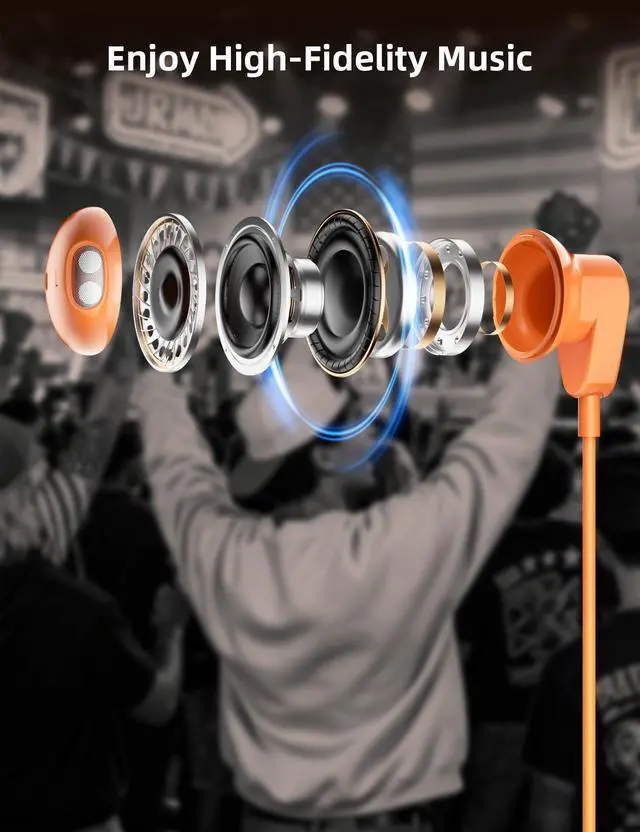 Alt view image 4 of 6 - USB C Earbud for iPhone 17 Pro Max 16 15 Plus Wired Type C Headphone | Clear Call HiFi Stereo Earphones with Mic for Samsung Galaxy S26 S25 Ultra S24 S23 S22 Travel Meeting Corded Headsets Orange