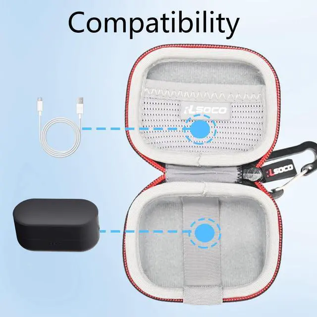 Alt view image 4 of 7 - Carrying Case for Status Audio Between 3ANC Onyx Bone Earbuds (Case Only) | Hard Protective Case Cover with Carabiner for Status Audio Between 3ANC Onyx / Bone True Noise Cancelling Wireless Earbuds